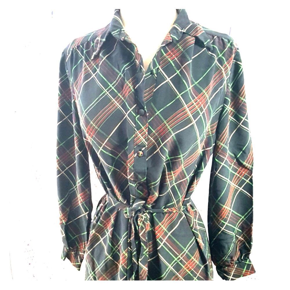 1980s Vintage Pierre Balmain Plaid Shirt Dress Siz